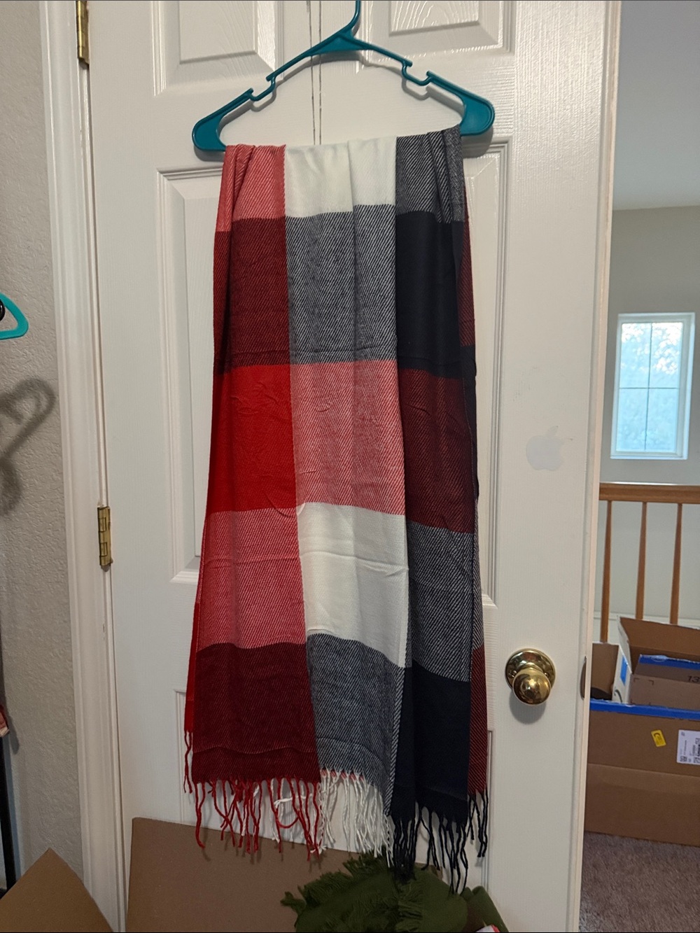 Checked Fringe Scarf Wrap in Red, Black, White & Gray